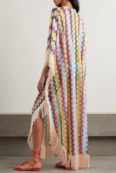 New Long Sleeve Bohemian Style Cover-up Tassel Long Dress CODE: KAR5351