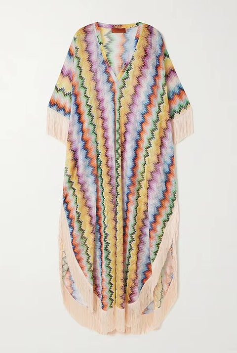 New Long Sleeve Bohemian Style Cover-up Tassel Long Dress CODE: KAR5351