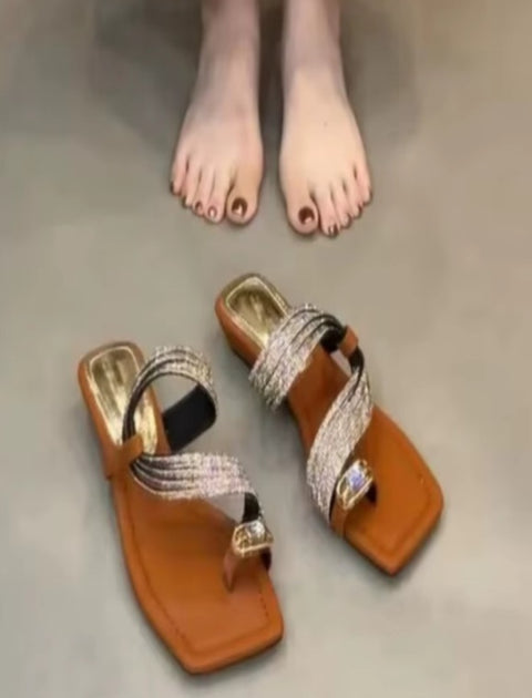 New Square Toe Loop Fashionable Comfortable Heel Slippers CODE: KAR5352