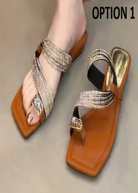New Square Toe Loop Fashionable Comfortable Heel Slippers CODE: KAR5352