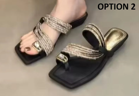New Square Toe Loop Fashionable Comfortable Heel Slippers CODE: KAR5352