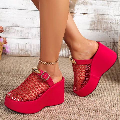 New Hollow out Metal Buckle Toe Cover High Heel Sandals CODE: KAR5353