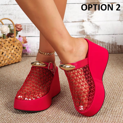 New Hollow out Metal Buckle Toe Cover High Heel Sandals CODE: KAR5353