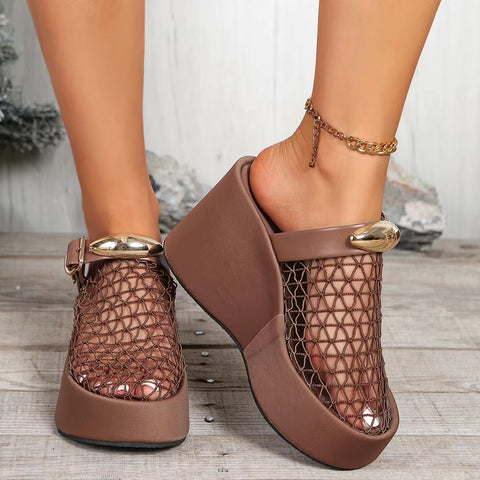 New Hollow out Metal Buckle Toe Cover High Heel Sandals CODE: KAR5353