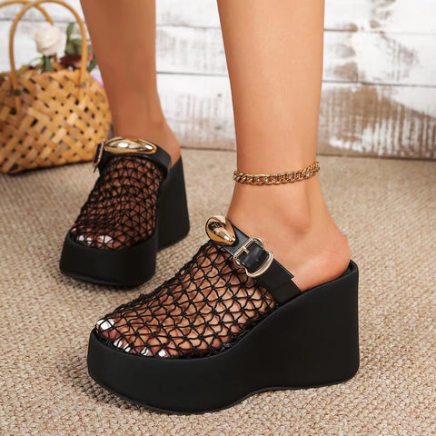 New Hollow out Metal Buckle Toe Cover High Heel Sandals CODE: KAR5353
