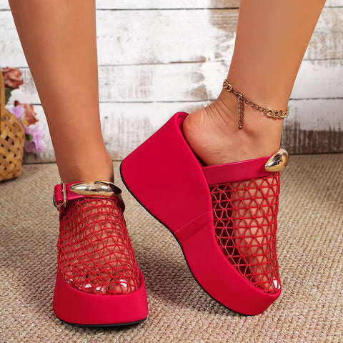 New Hollow out Metal Buckle Toe Cover High Heel Sandals CODE: KAR5353