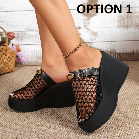 New Hollow out Metal Buckle Toe Cover High Heel Sandals CODE: KAR5353