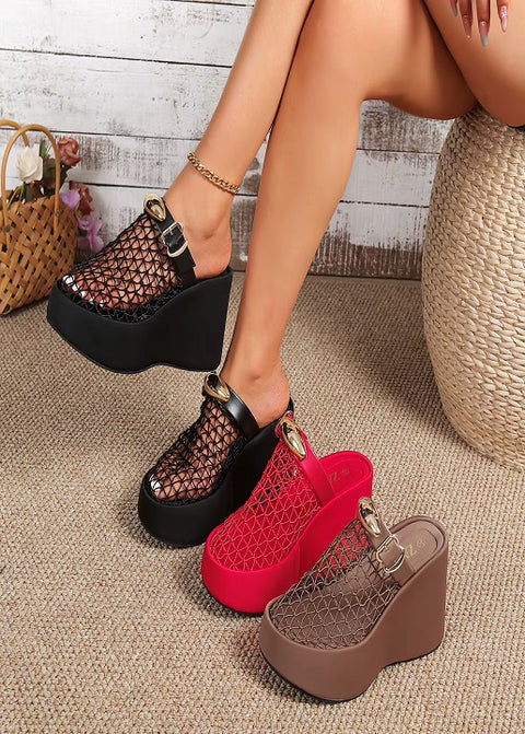 New Hollow out Metal Buckle Toe Cover High Heel Sandals CODE: KAR5353