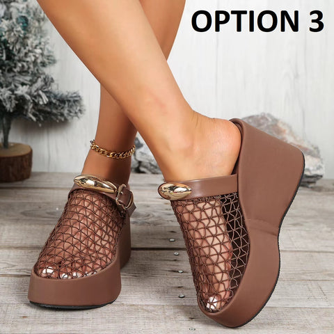 New Hollow out Metal Buckle Toe Cover High Heel Sandals CODE: KAR5353