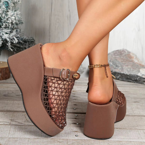 New Hollow out Metal Buckle Toe Cover High Heel Sandals CODE: KAR5353