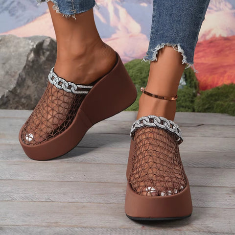 New Hollow out Metal Buckle Toe Cover High Heel Sandals CODE: KAR5353