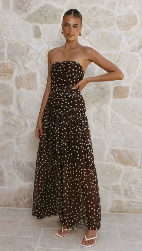 New Polka Dot Strapless Off Shoulder Design Long Dress CODE: KAR5357
