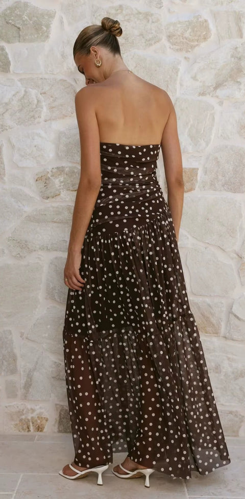 New Polka Dot Strapless Off Shoulder Design Long Dress CODE: KAR5357