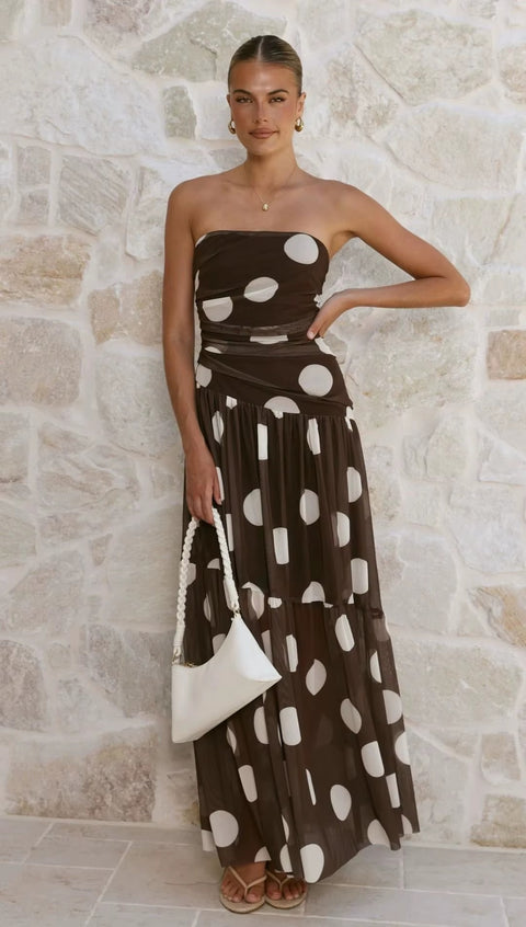 New Polka Dot Strapless Off Shoulder Design Long Dress CODE: KAR5357