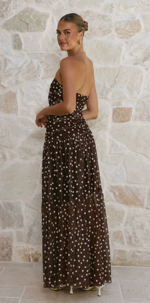 New Polka Dot Strapless Off Shoulder Design Long Dress CODE: KAR5357