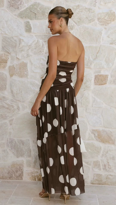 New Polka Dot Strapless Off Shoulder Design Long Dress CODE: KAR5357