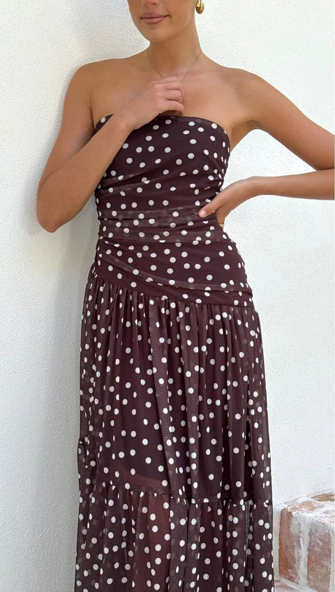 New Polka Dot Strapless Off Shoulder Design Long Dress CODE: KAR5357