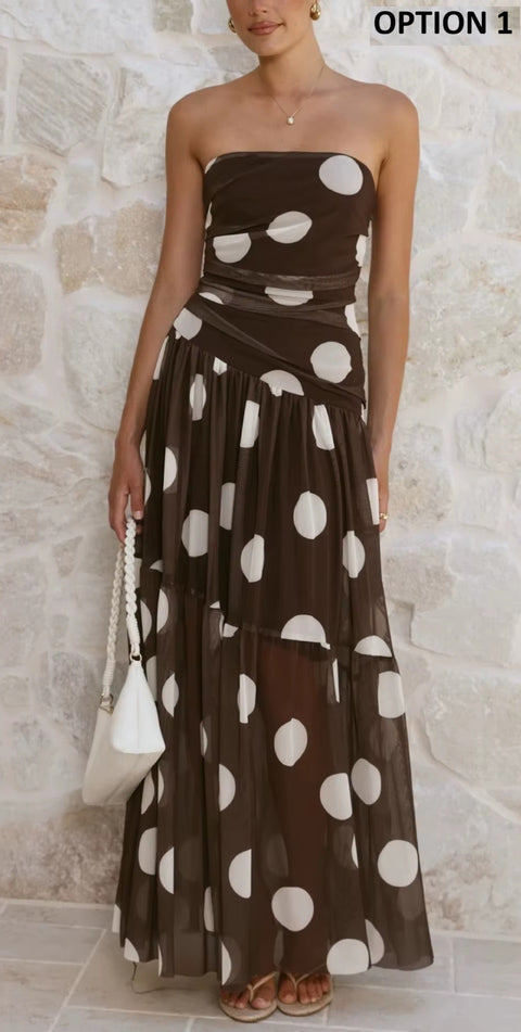 New Polka Dot Strapless Off Shoulder Design Long Dress CODE: KAR5357