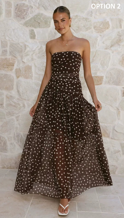 New Polka Dot Strapless Off Shoulder Design Long Dress CODE: KAR5357