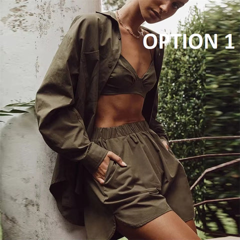 Sexy Long Sleeve Lapel Shirt Shorts Set CODE: KAR5358