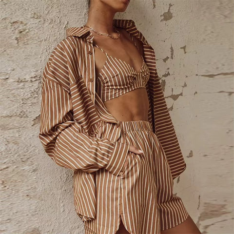 Sexy Long Sleeve Lapel Shirt Shorts Set CODE: KAR5358
