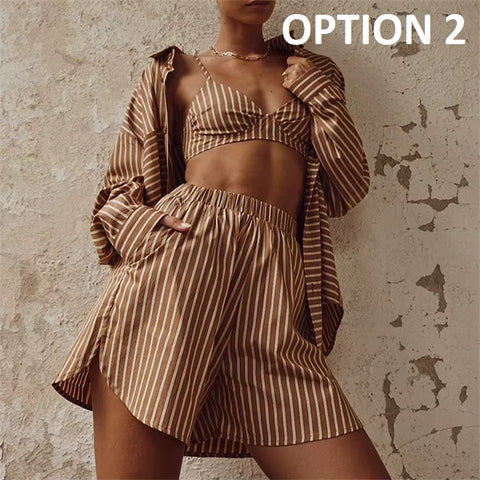 Sexy Long Sleeve Lapel Shirt Shorts Set CODE: KAR5358