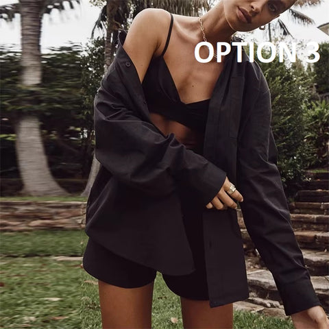 Sexy Long Sleeve Lapel Shirt Shorts Set CODE: KAR5358