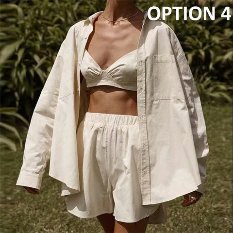 Sexy Long Sleeve Lapel Shirt Shorts Set CODE: KAR5358