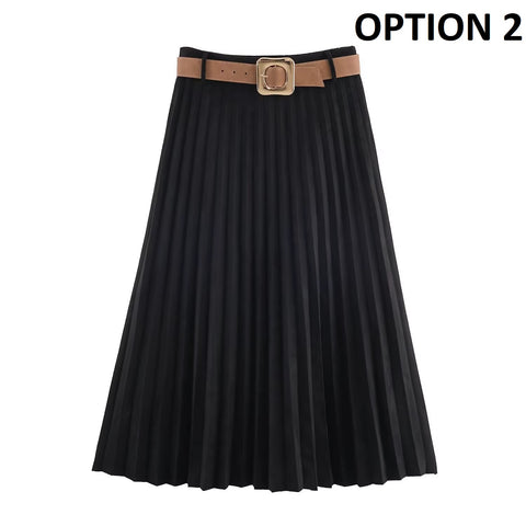 New Pleated High Waist A-Line Midi Skirt CODE: KAR5363