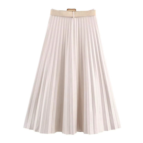 New Pleated High Waist A-Line Midi Skirt CODE: KAR5363