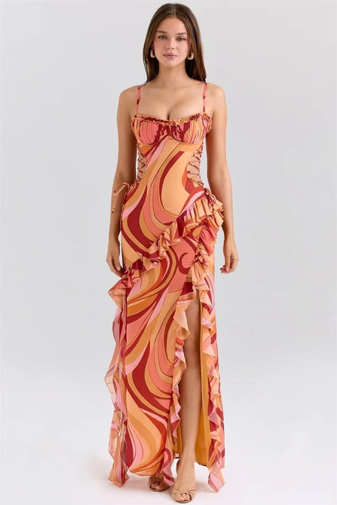 New Ruffle Cut Sleeveless Backless Long Maxi Dress CODE: KAR5364
