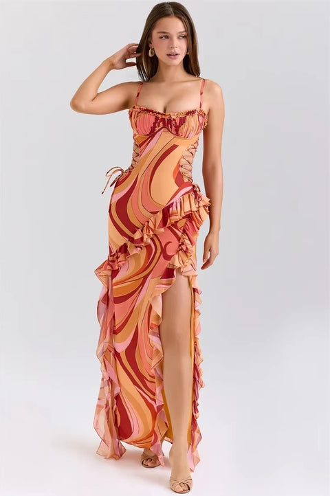 New Ruffle Cut Sleeveless Backless Long Maxi Dress CODE: KAR5364
