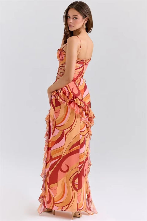 New Ruffle Cut Sleeveless Backless Long Maxi Dress CODE: KAR5364