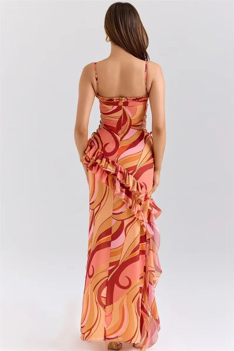 New Ruffle Cut Sleeveless Backless Long Maxi Dress CODE: KAR5364