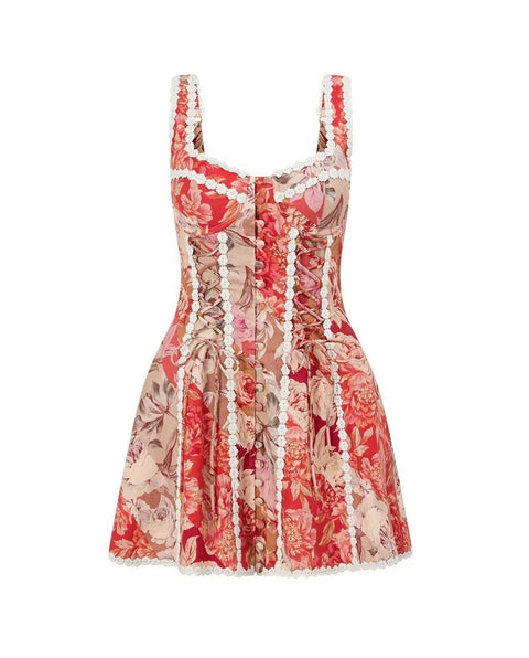 New Sexy Lace up Print Splice Strapless Dress CODE: KAR5366