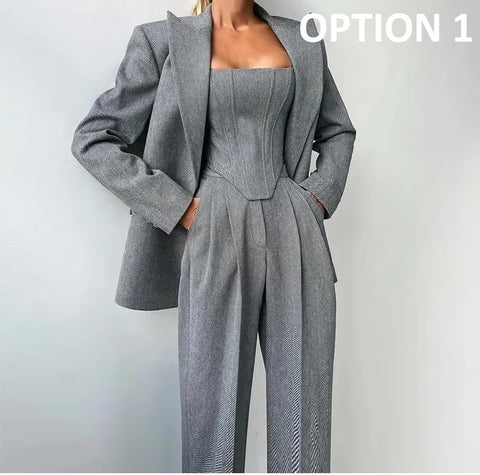 Temperament Fishbone Top Blazer Pants Sets CODE: KAR5369
