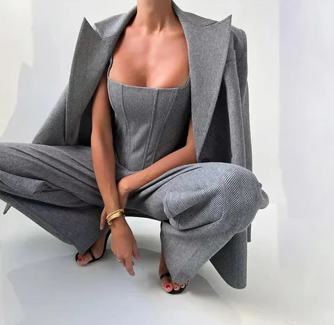 Temperament Fishbone Top Blazer Pants Sets CODE: KAR5369
