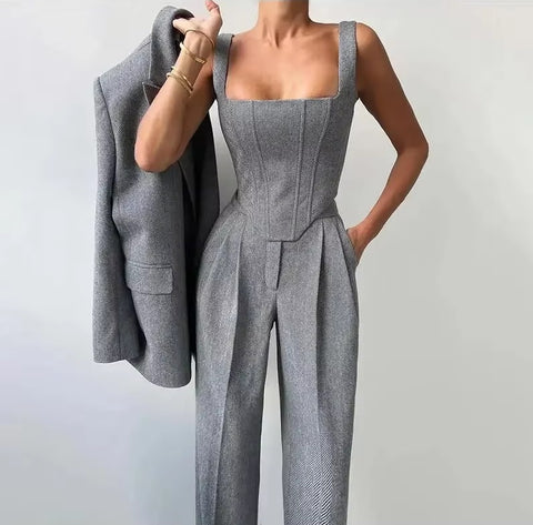 Temperament Fishbone Top Blazer Pants Sets CODE: KAR5369