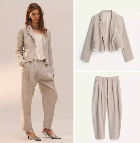 New Long Sleeve Commute Style  Jacket with Pleated Stripe Pant CODE: KAR5370