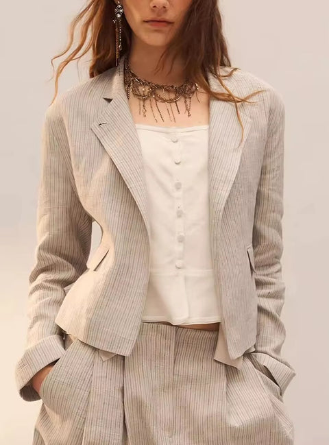 New Long Sleeve Commute Style  Jacket with Pleated Stripe Pant CODE: KAR5370