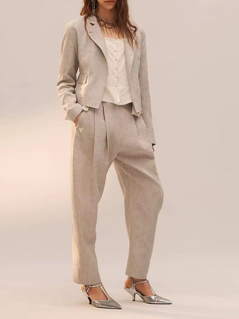 New Long Sleeve Commute Style  Jacket with Pleated Stripe Pant CODE: KAR5370