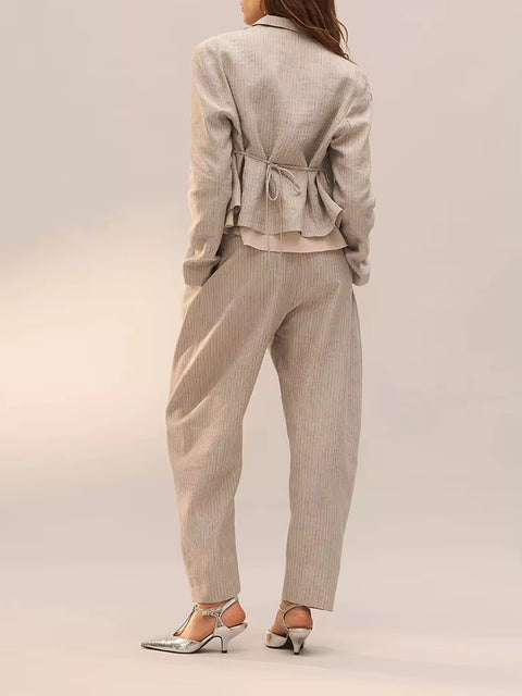 New Long Sleeve Commute Style  Jacket with Pleated Stripe Pant CODE: KAR5370