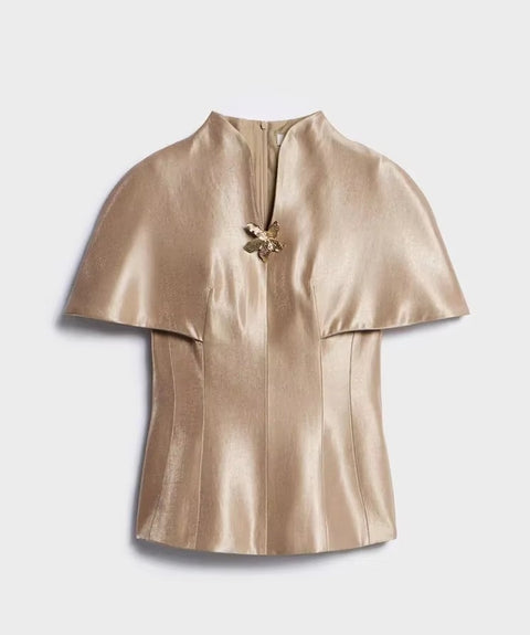 New  V-neck Short-sleeved Slim Cinched-waist Top CODE: KAR5372