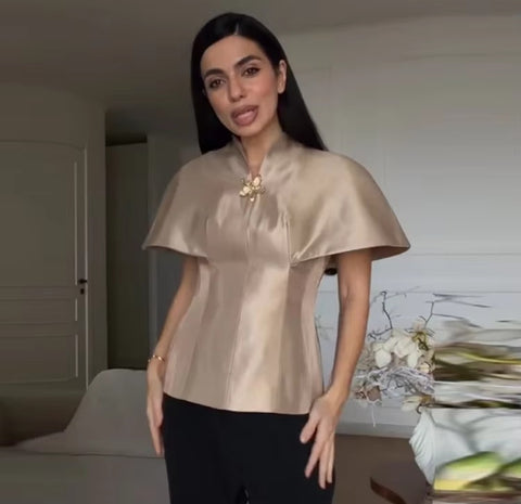 New  V-neck Short-sleeved Slim Cinched-waist Top CODE: KAR5372