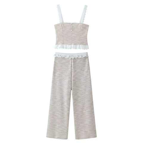 New Spaghetti Strap Splice Casual 2 Piece Set CODE: KAR5373