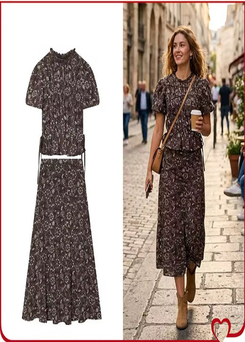 New Embroidered Top Midi Skirt Set CODE: KAR5375