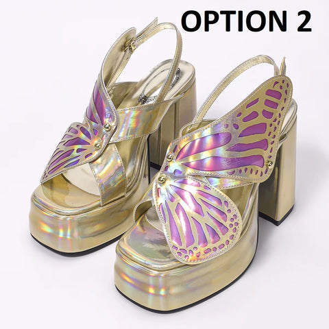 New Holographic Butterfly - Wing Platform Sandals CODE: KAR5377