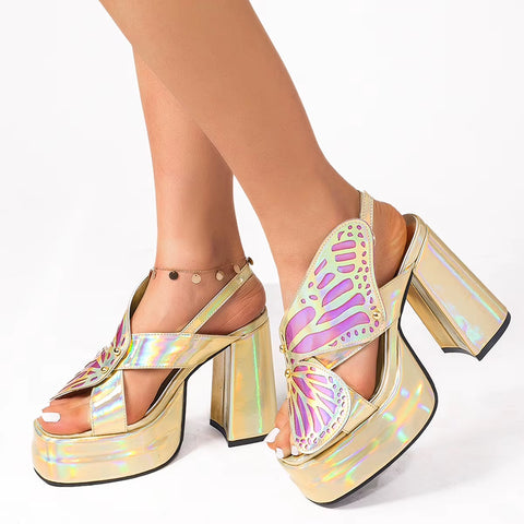 New Holographic Butterfly - Wing Platform Sandals CODE: KAR5377