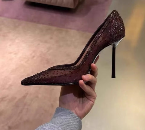 New Shallow Mouth Pointed Toe Rhinestone High Heels CODE: KAR5378