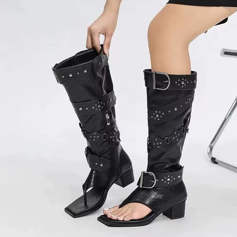 New Fashion Rivet Metal Buckle Clip-on Knee High Boots CODE: KAR5380